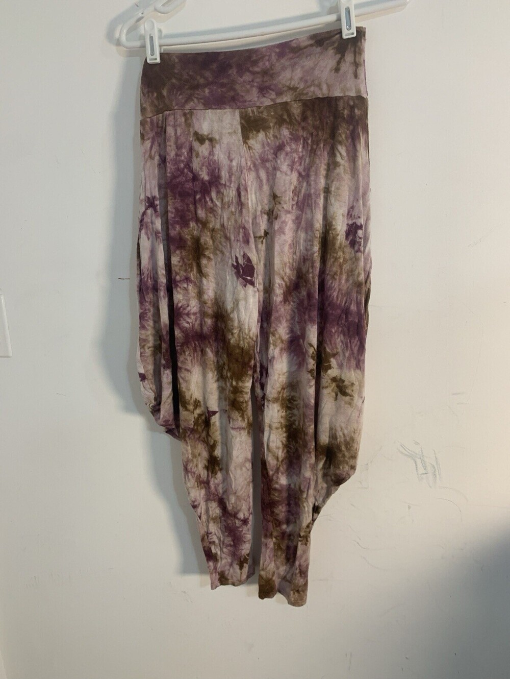 Kooniez Boho Tie Dye Harem Pants Lg- Brown Pink Drop Crotch Genie Pants USA - Picture 6 of 7